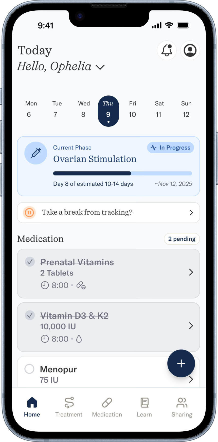 FemTech App Screen 1